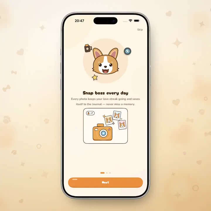 Tobu dog mascot and the Pawchi daily dog-photo app demo